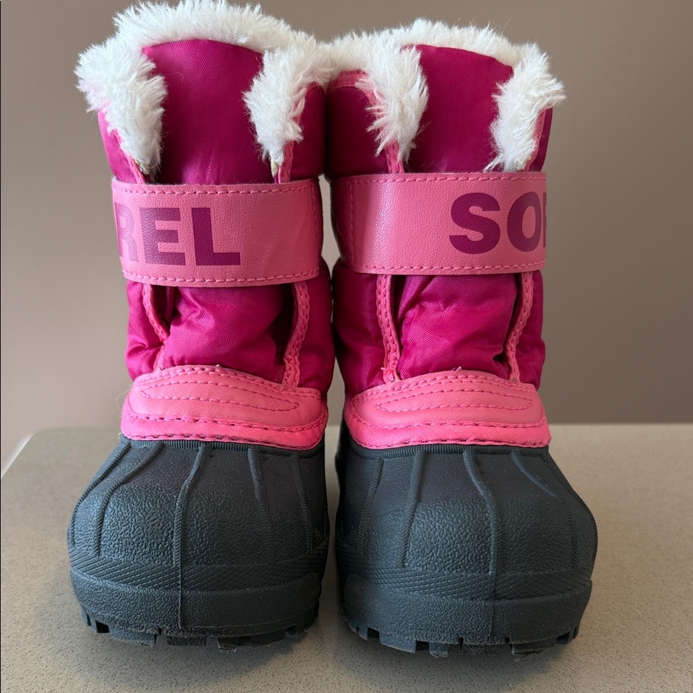 Sorel Kids Hot Pink and Black Winter Boots with Faux Fur Cuff - Picture 4 of 12